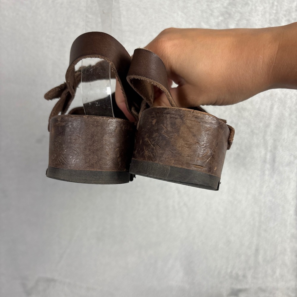 Vintage Aldo Brown Leather Wooden Clogs Slingback Made in Italy 38 Lug Sole - Picture 4 of 8